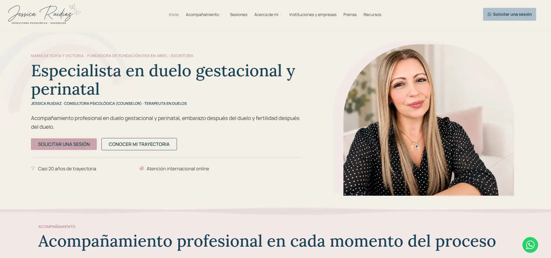 Diseño web profesional en WordPress para Jessica Ruidiaz, consultora psicológica especializada en duelo perinatal - Verostri Web